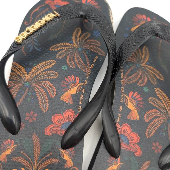 Havaianas x FARM Rio Floral Tapestry Flip Flop Sandals Unisex Black Size W10/9 - Picture 10 of 13